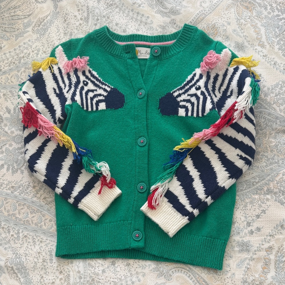 Mini Boden Green Cardigan with Zebra Design